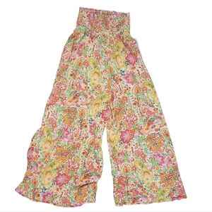 Cynthia Rowley Smocked Waist Flowy Pull On Rayon Cropped Pants Boho Beachy XS